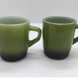 Vintage Anchor Hocking Fire-king  Green Glass Mugs Set (2)